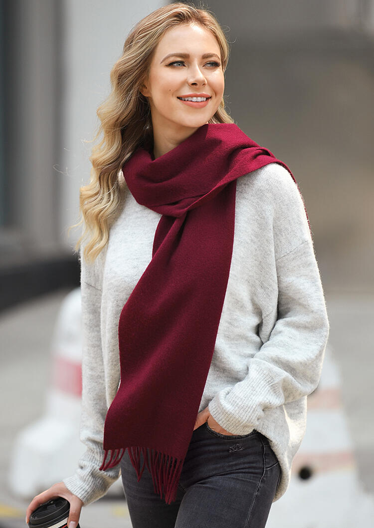 

Scarves Feelily Tassel Soft Classic 100% Wool Scarf in Burgundy. Size