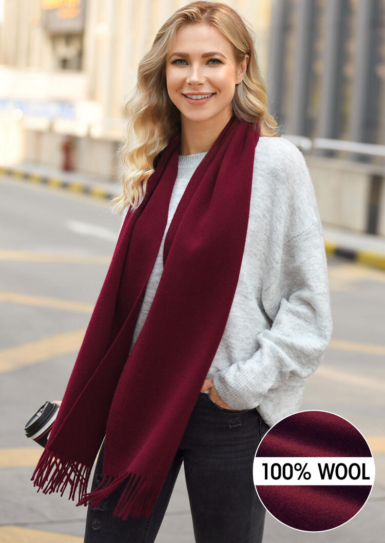 

Feelily Solid Tassel Soft Classic 100% Wool Scarf, Burgundy, 455430