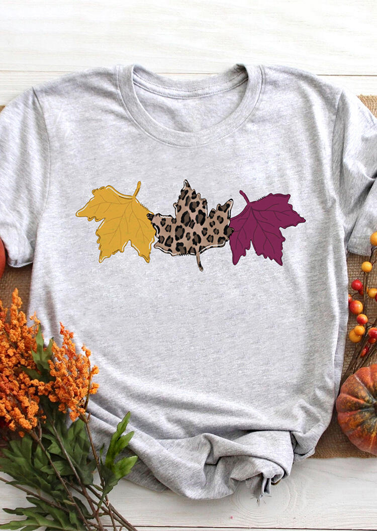 

Tees T-shirts Leopard Printed Maple Leaves T-Shirt Tee - Gray. Size: ,M