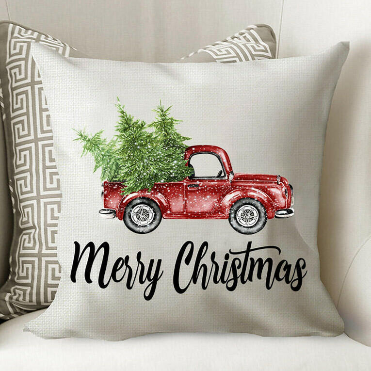 

Tree Car Merry Christmas Pillowcase without Pillow in Beige. Size