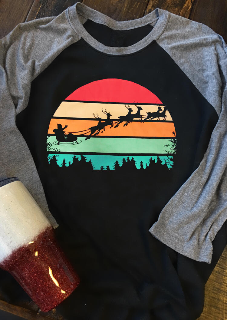 

Christmas Tree Reindeer Sleigh T-Shirt Tee - Black, 458247