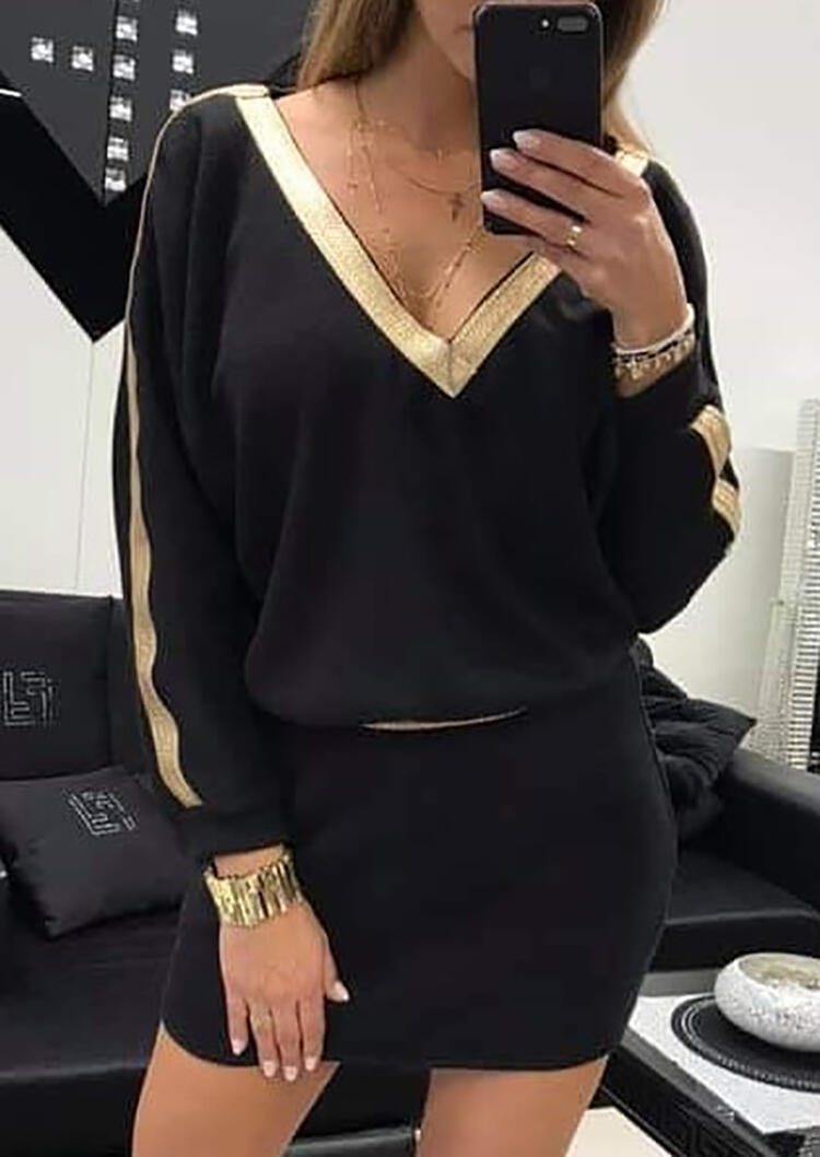

Color Block V-Neck Bodycon Dress without Necklace - Black, 458269