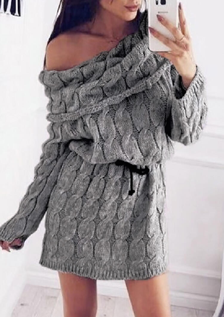 

Mini Dresses Cowl Neck Knitted Mini Dress With Belt - Gray. Size: S,M,,XL
