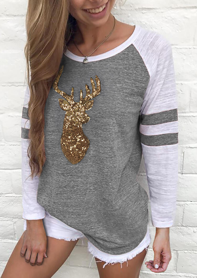 

Reindeer Sequined T-Shirt Tee - Gray, 458358