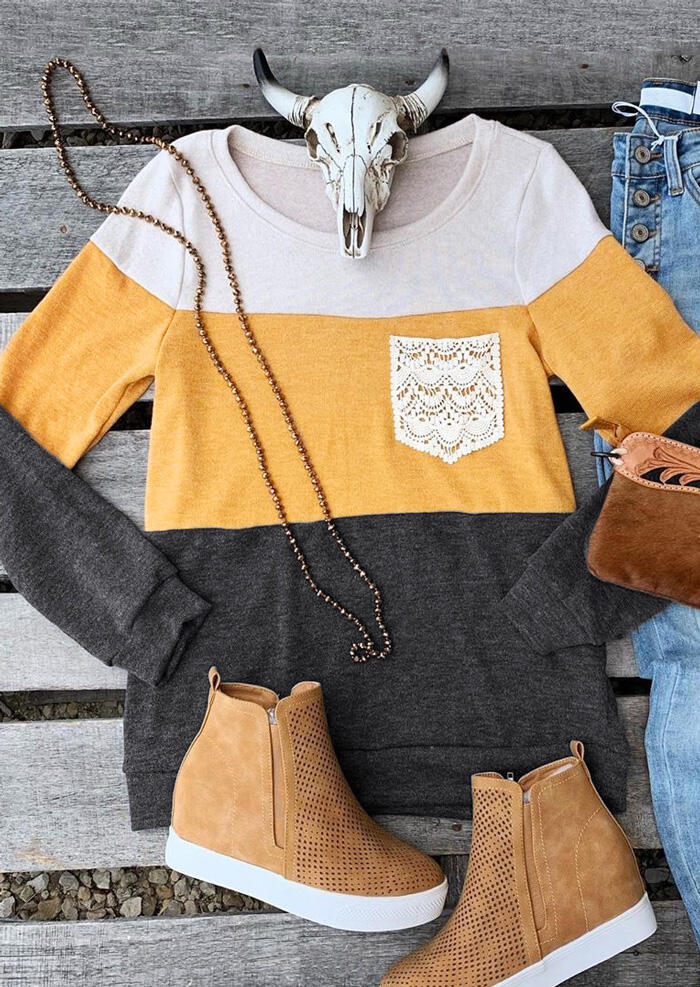 

Tees T-shirts Color Block Lace Splicing T-Shirt Tee without Necklace - Multicolor. Size: S,M,,XL