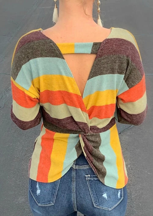 

Blouses Striped Open Back Twist Blouse - Multicolor. Size