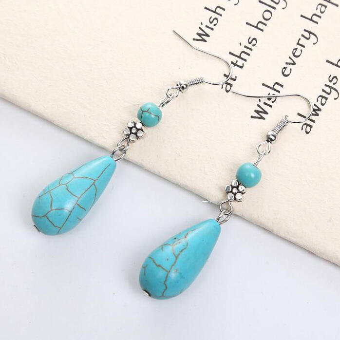 

Vintage Turquoise Flower Beading Earrings, Lake blue, 458576