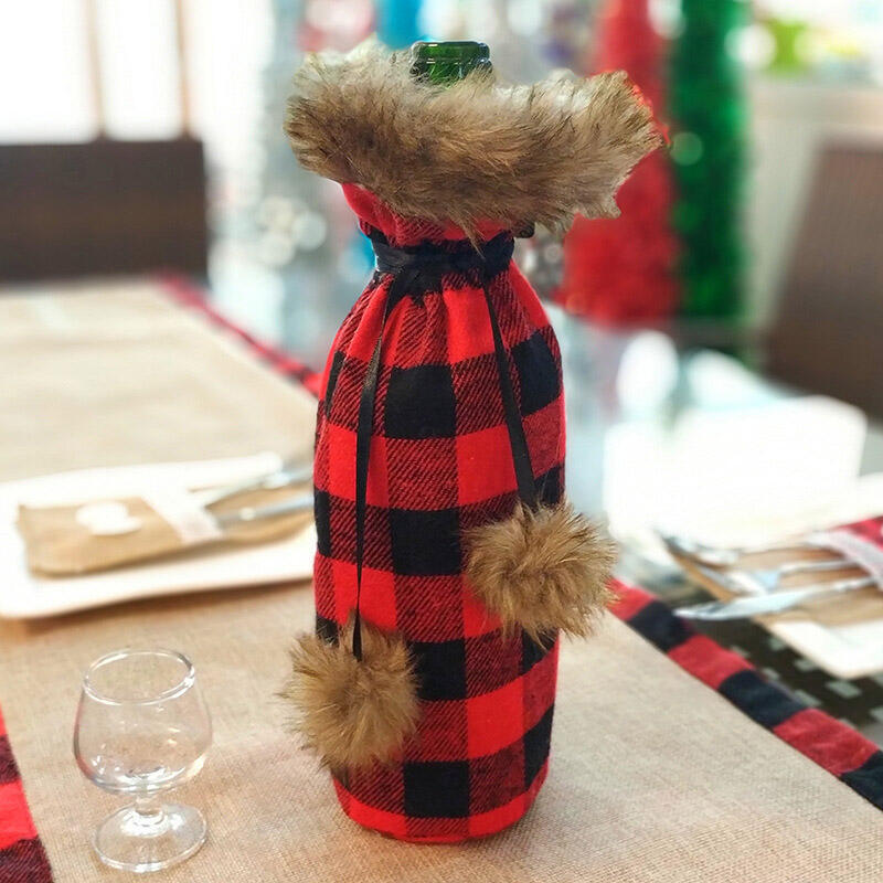 

Christmas Plaid Wine Bottle Cover Bag, Black;red, 458593