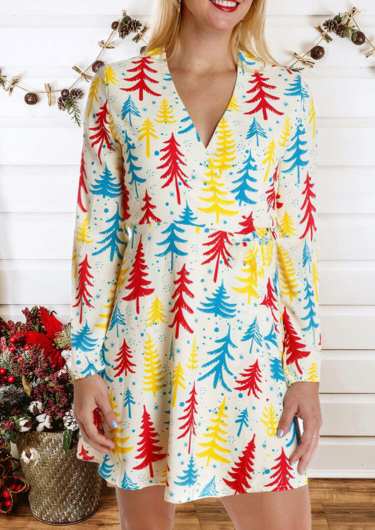 

Colorful Christmas Tree Mini Dress - White, 458485