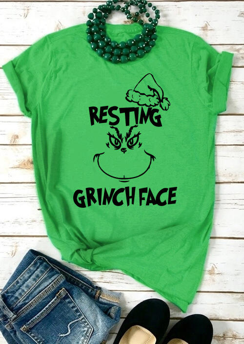 

Resting Grinch Face Christmas T-Shirt Tee - Green, 458537