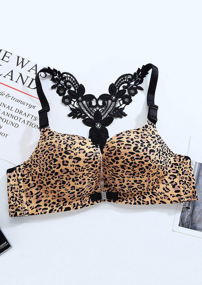 

Leopard Printed Lace Sexy Bra - Yellow