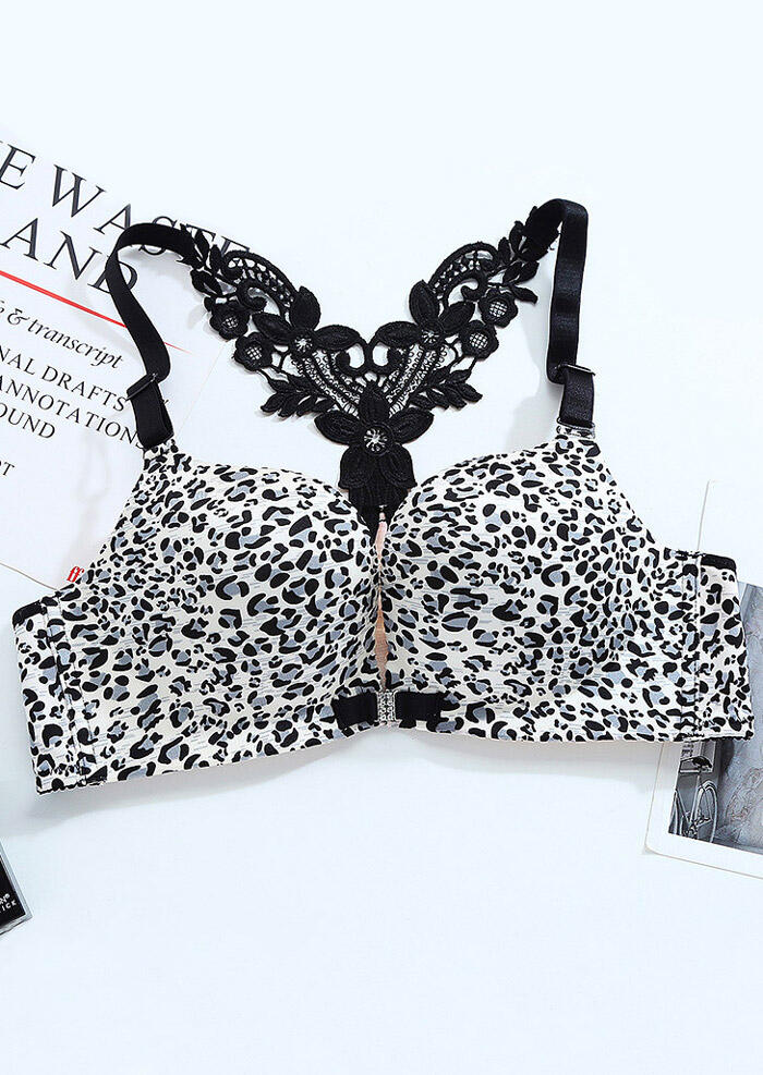 

Leopard Printed Lace Sexy Bra - White, 458586