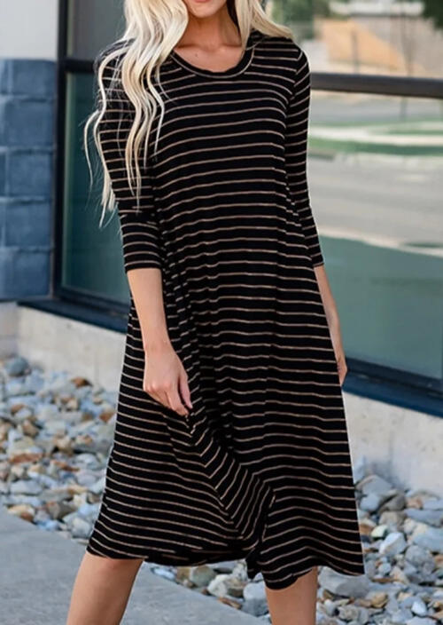 

Casual Dresses Striped Three Quarter Sleeve Casual Dress - Black. Size: S,M