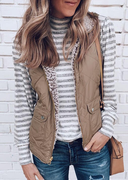 

Coats Pocket Zipper Double-Sided Vest Coat - Khaki. Size