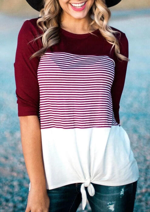 

Tees T-shirts Color Block Striped Splicing Tie T-Shirt Tee - Burgundy. Size: ,M