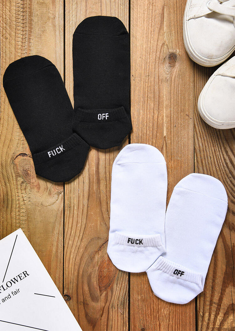 

2 Pairs Fuck Off Embroidery Short Socks, Pattern1, B103132