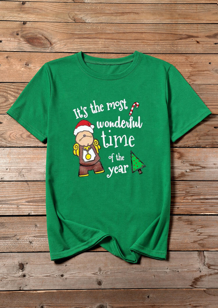 Tees T-shirts It′s The Most Wonderful Time Of The Year Christmas T-Shirt Tee in Green. Size: S,M,L,X