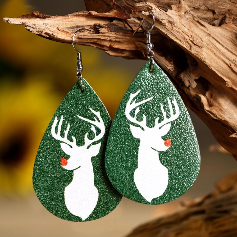 

Earrings Christmas Elk Leather Earrings. Size, Green