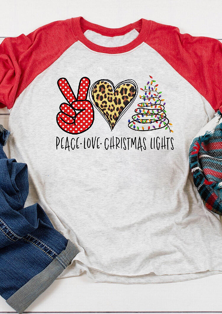 

Peace Love Christmas Lights Leopard Printed T-Shirt Tee - Gray, 458668