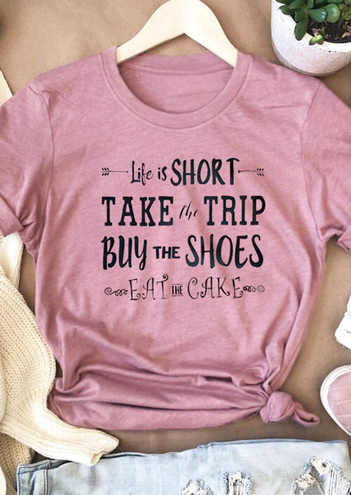

Tees T-shirts Life Is Short O-Neck T-Shirt Tee - Light Pink. Size: ,M, Lightpink