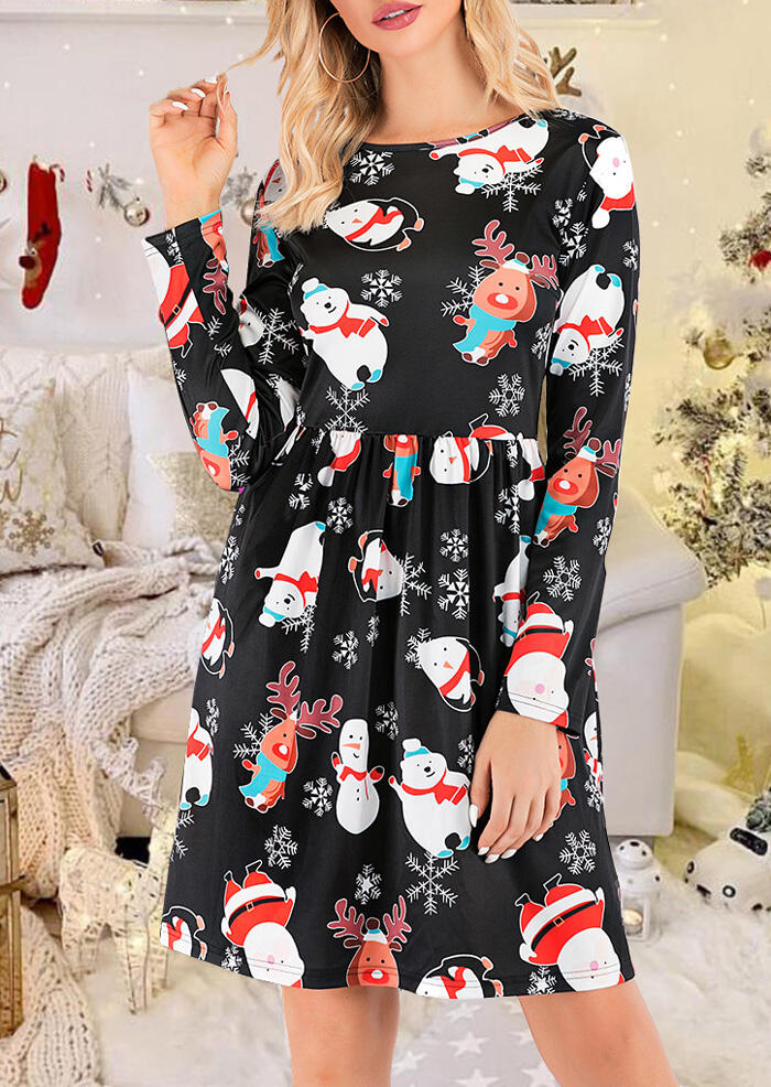 

Christmas Santa Claus Snowman Reindeer Mini Dress - Black, 458699