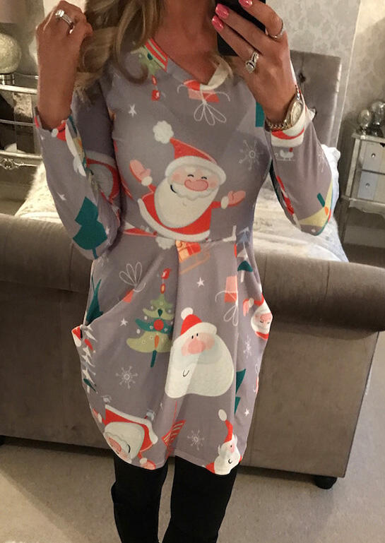 

Christmas Tree Snowman Snowflake Pocket Mini Dress - Gray, 458834