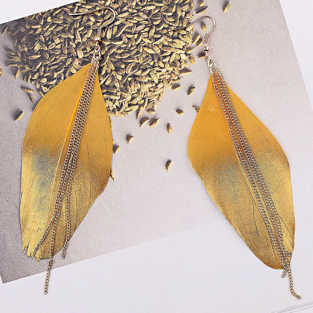 

Chain Tassel Feather Earrings, Yellow;beige;cyan, 458883