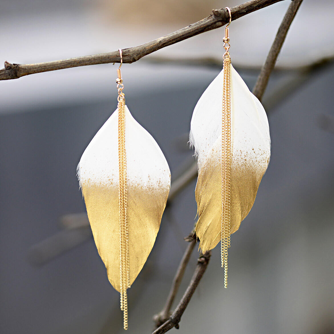 

Earrings Chain Tassel Feather Earrings. Size, Yellow