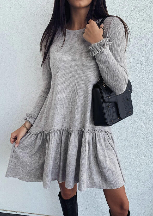 

Mini Dresses Ruffled Long Sleeve Mini Dress - Light Grey. Size