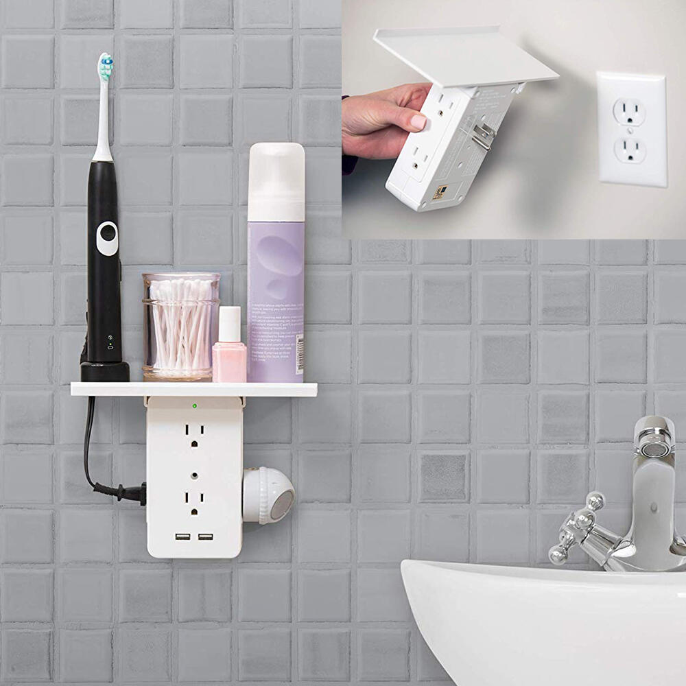 

Home Decor Socket Shelf with 6 Electrical Outlet Extenders 2 USB Charging Ports, White