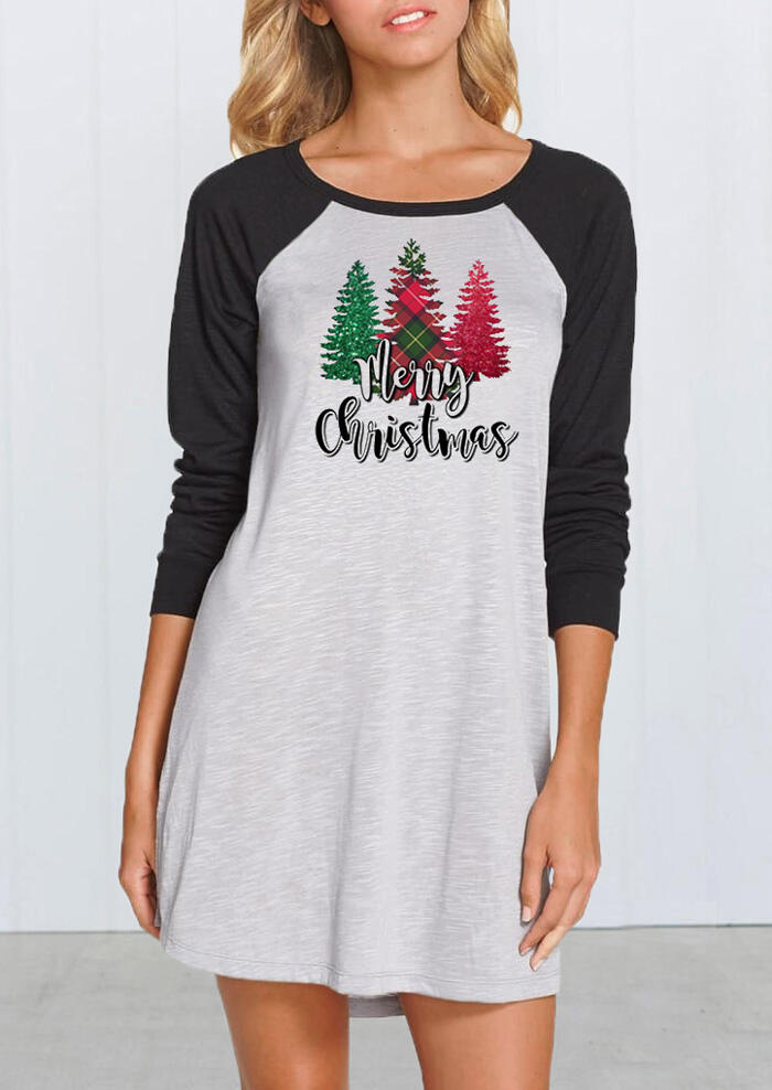 

Plaid Merry Christmas O-Neck Mini Dress - Gray, 458581