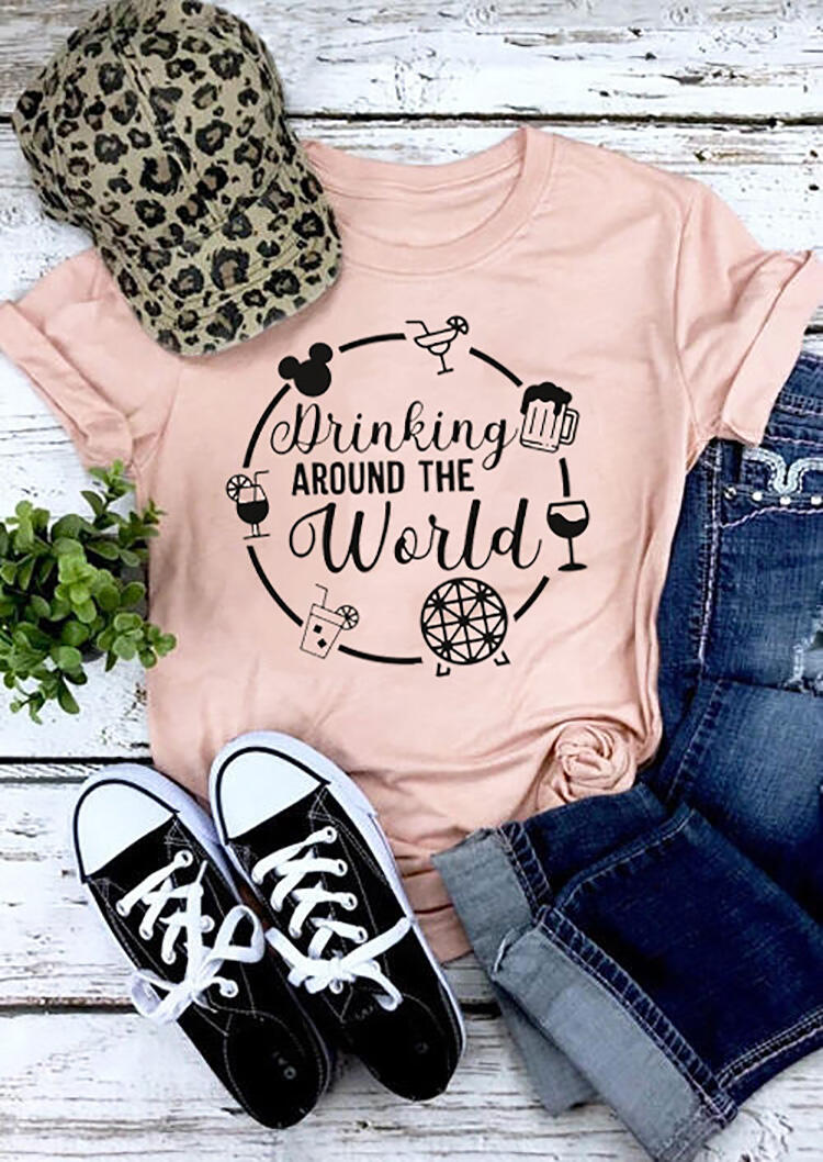 

Tees T-shirts Drinking Around The World T-Shirt Tee - Pink. Size: S,M