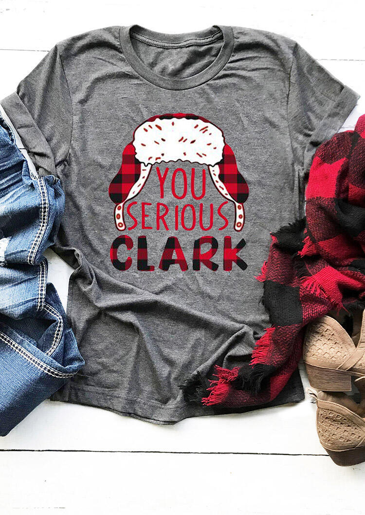 You Serious Clark Plaid Printed Splicing T-Shirt Tee - Gray