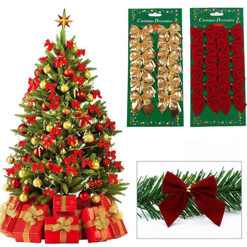 

Festive & Party Supplies 12 Pieces Christmas Tree Bowknot, Red