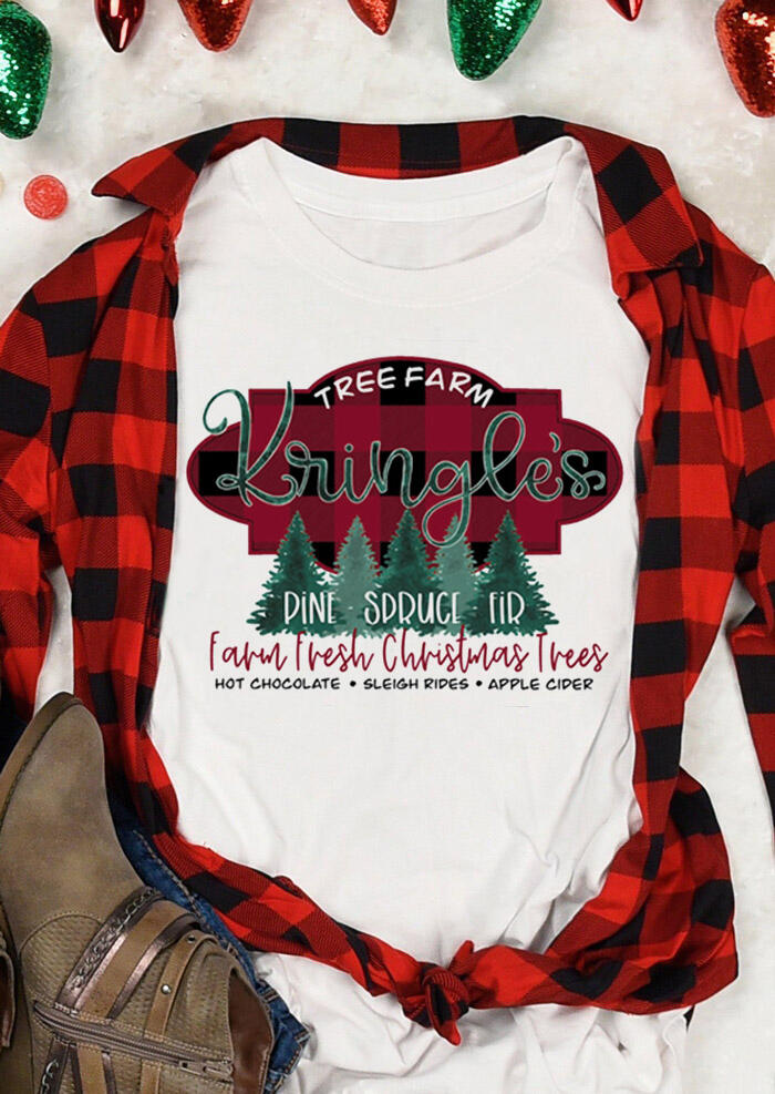 

Plaid Kringle' Christmas Trees T-Shirt Tee - White, 459136