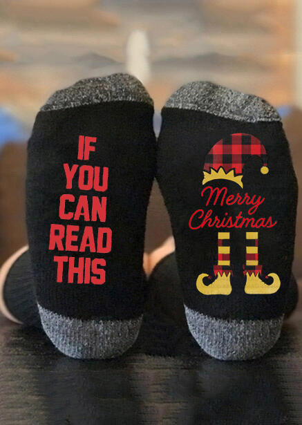 

Crew Socks If You Can Read This Merry Christmas Elf Socks in Black. Size