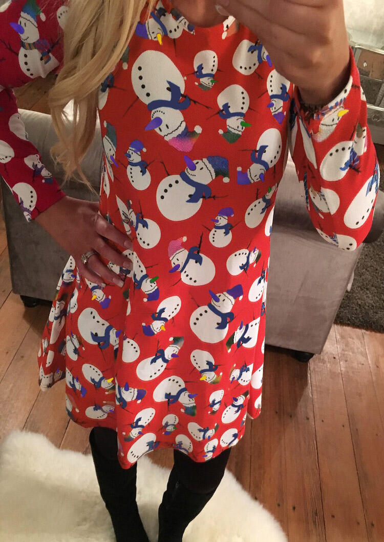 Christmas Foil Sparkle Snowman Printed Dress Christmas Foil Sparkle Snowman Printed Dress