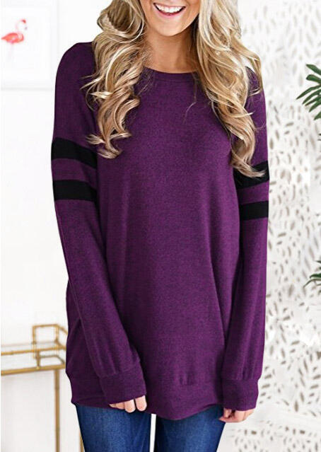 

Color Block Long Sleeve T-Shirt Tee - Purple, 459086