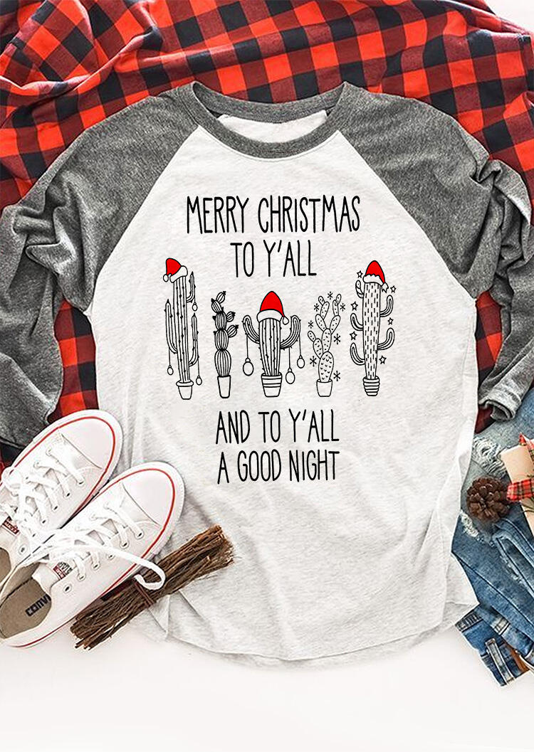 

Merry Christmas To Y'all Cactus T-Shirt Tee - Light Grey, 459223