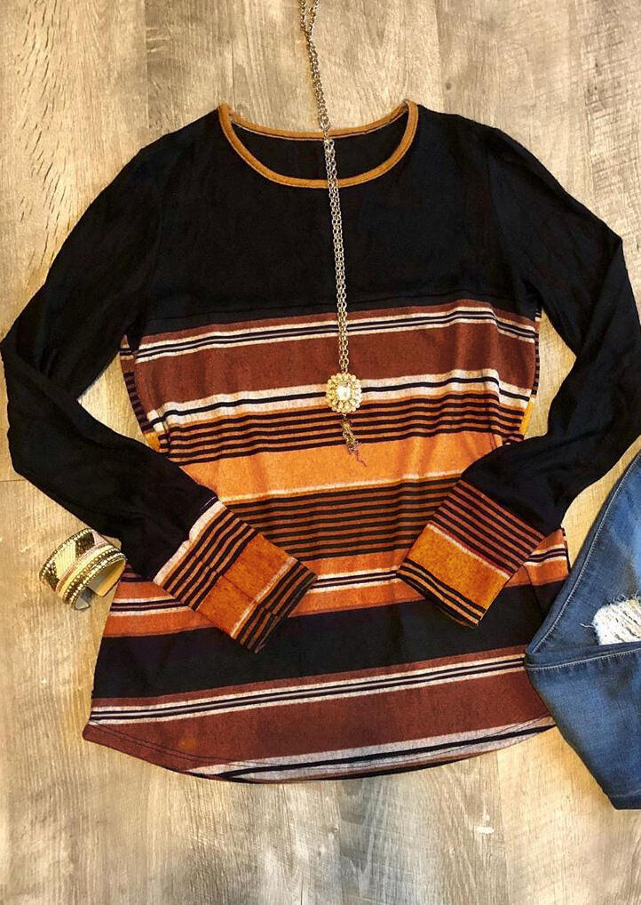 

Blouses Striped Splicing Blouse without Necklace. Size: S,M, Stripe