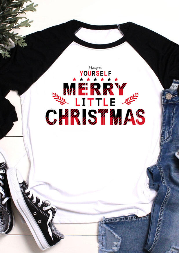 

Tees T-shirts Have Yourself Merry Little Christmas T-Shirt Tee in White. Size