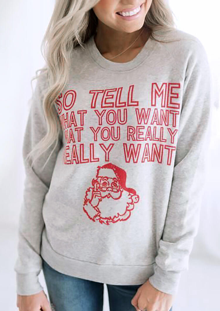 Christmas Santa So Tell Me What You Want Sweatshirt without Necklace –  Gray