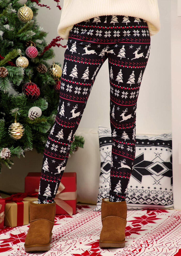

Christmas Reindeer Snowflake Leggings - Black, 459392