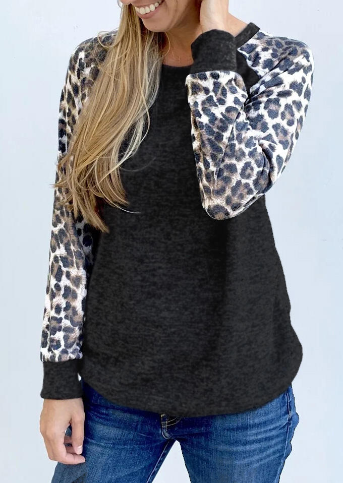 

Leopard Printed Splicing Blouse - Dark Grey, 459446