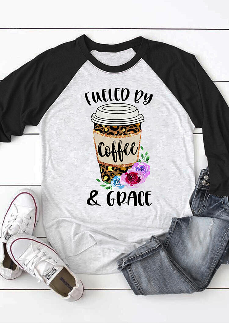 

Tees T-shirts Fueled By Coffee & Grace Leopard Floral Printed T-Shirt Tee - Gray. Size