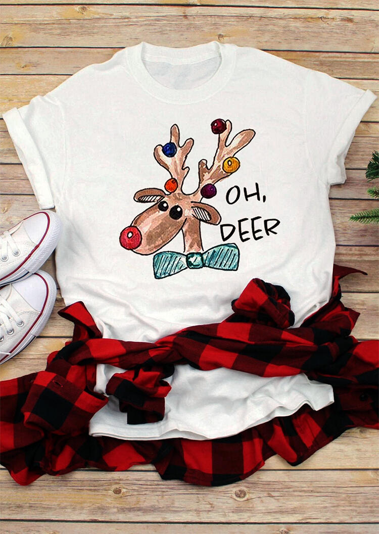 

Oh Deer O-Neck T-Shirt Tee - Light Grey, 458709