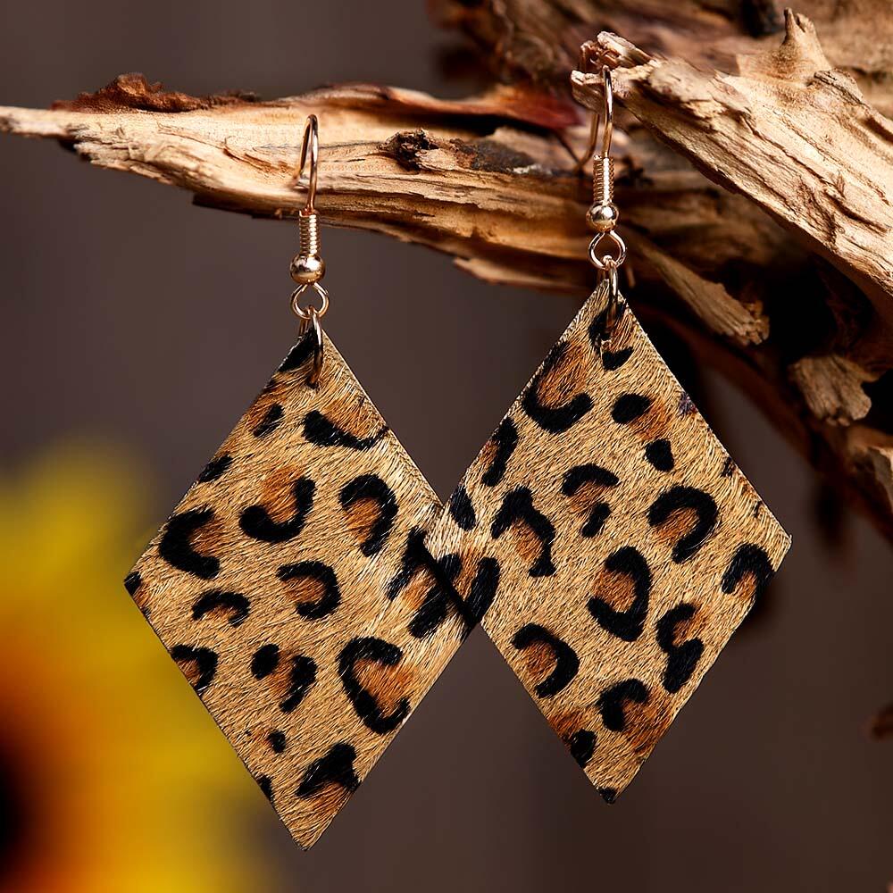 

Earrings Diamond Leopard Printed Leather Earrings. Size