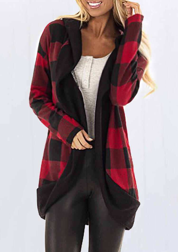 

Cardigans Plaid Splicing Long Sleeve Cardigan - Red. Size