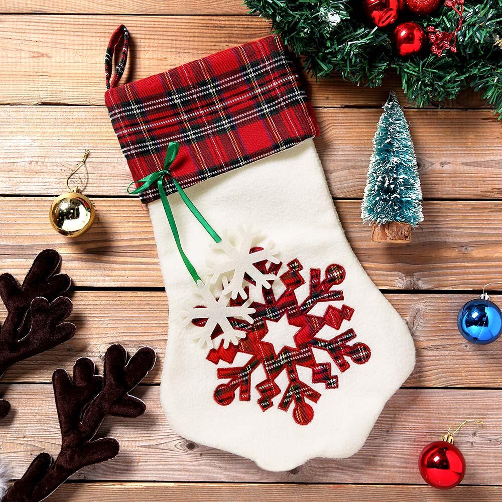 

Plaid Snowflake Bowknot Sock Christmas Gift Bag, Red, 459411
