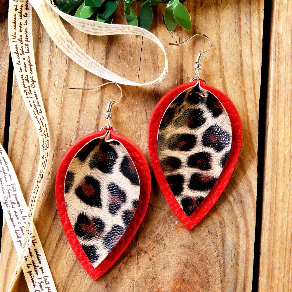 

Earrings Leopard Printed Dual-Layered Leaf Leather Earrings. Size